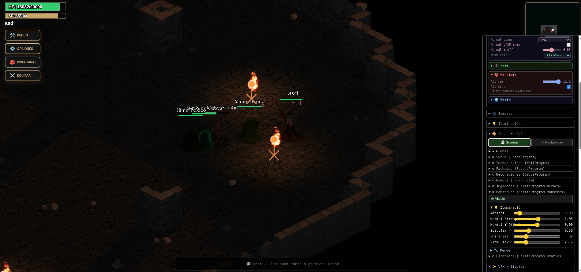 Combate contra monstruos con HUD detallado en Venture