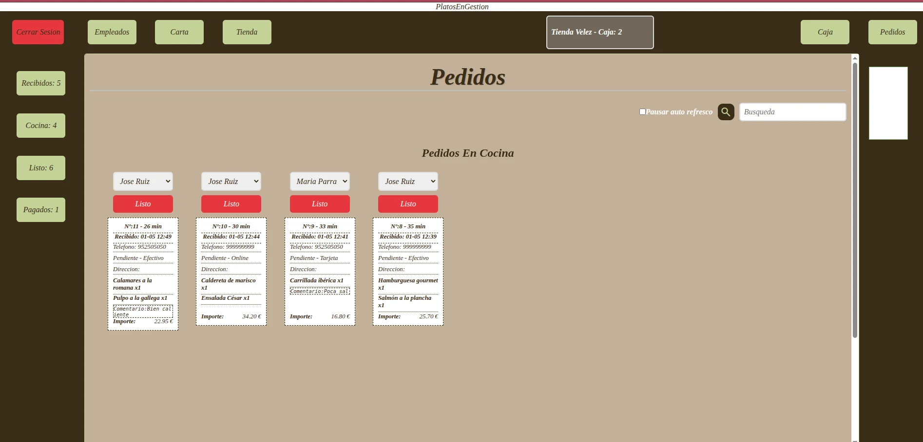 PlatosEnGestion: cocina viendo los pedidos pendientes en tiempo real